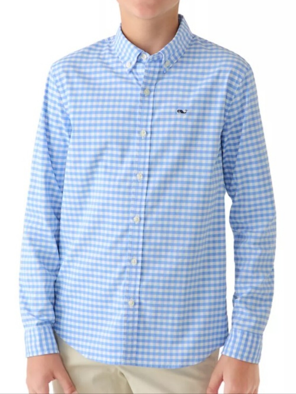 Vineyard Vines Boys Classic Fit Performance Gingham Shirt In Ocean Color Size XL
